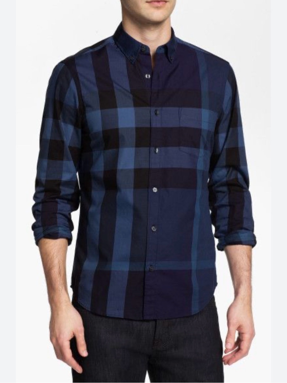BURBERRY Men's Blue Check Long-Sleeve Button-Up Shirt
